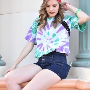 Oversized Tie-Dye Short Sleeve Tee - Purple, Green, White